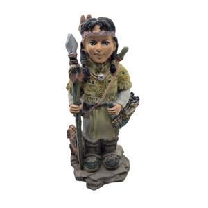 Vintage Native American Boy Figurine w Spear Resin Display 6” Statue